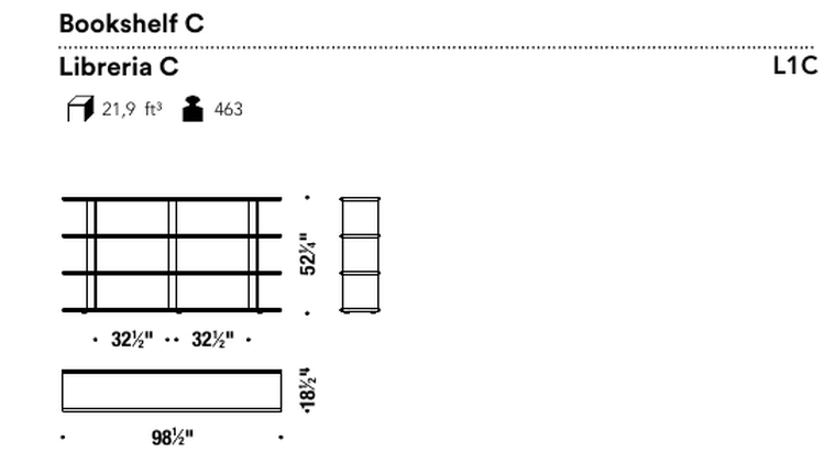 Frame-Shift Bookcase by Moroso, size drawing: Bookshelf C