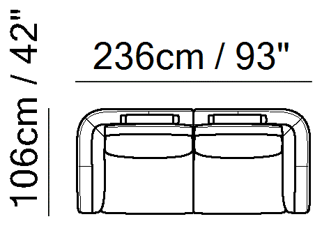 Habita Sectional by Natuzzi Italia: Leather or fabric modular sofa, outline drawing with sizes