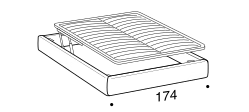 Otello Bed by Ditre Italia, size drawing: Bed base for 160x200 cm mattress with EASY mechanism