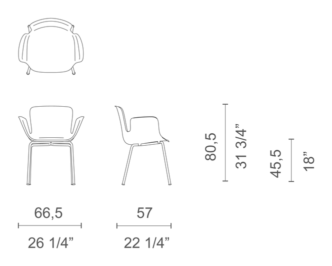 Juli Plastic Chair by Cappellini, size drawing: JUP6 / JUP7