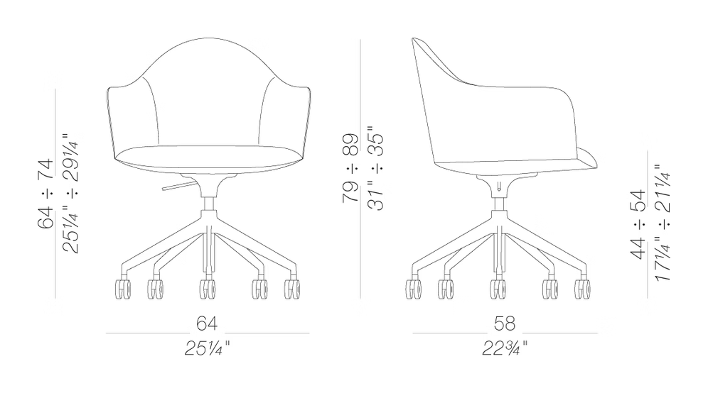 Edit S574 Armchair by LaPalma, size drawing