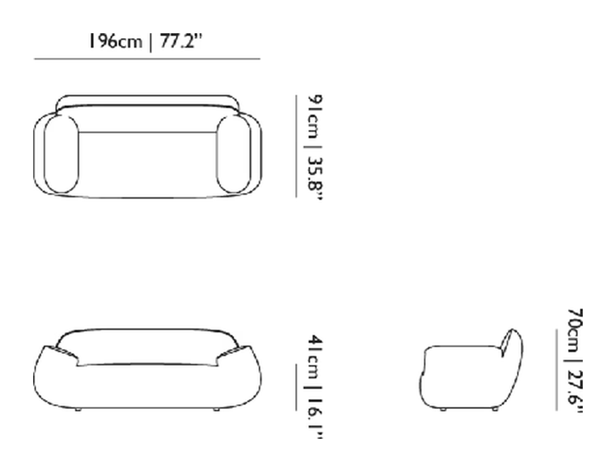 Big George Double Seater Sofa by Moooi, size drawing