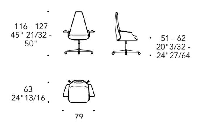 Minerva Office High Chair by Reflex, size drawing