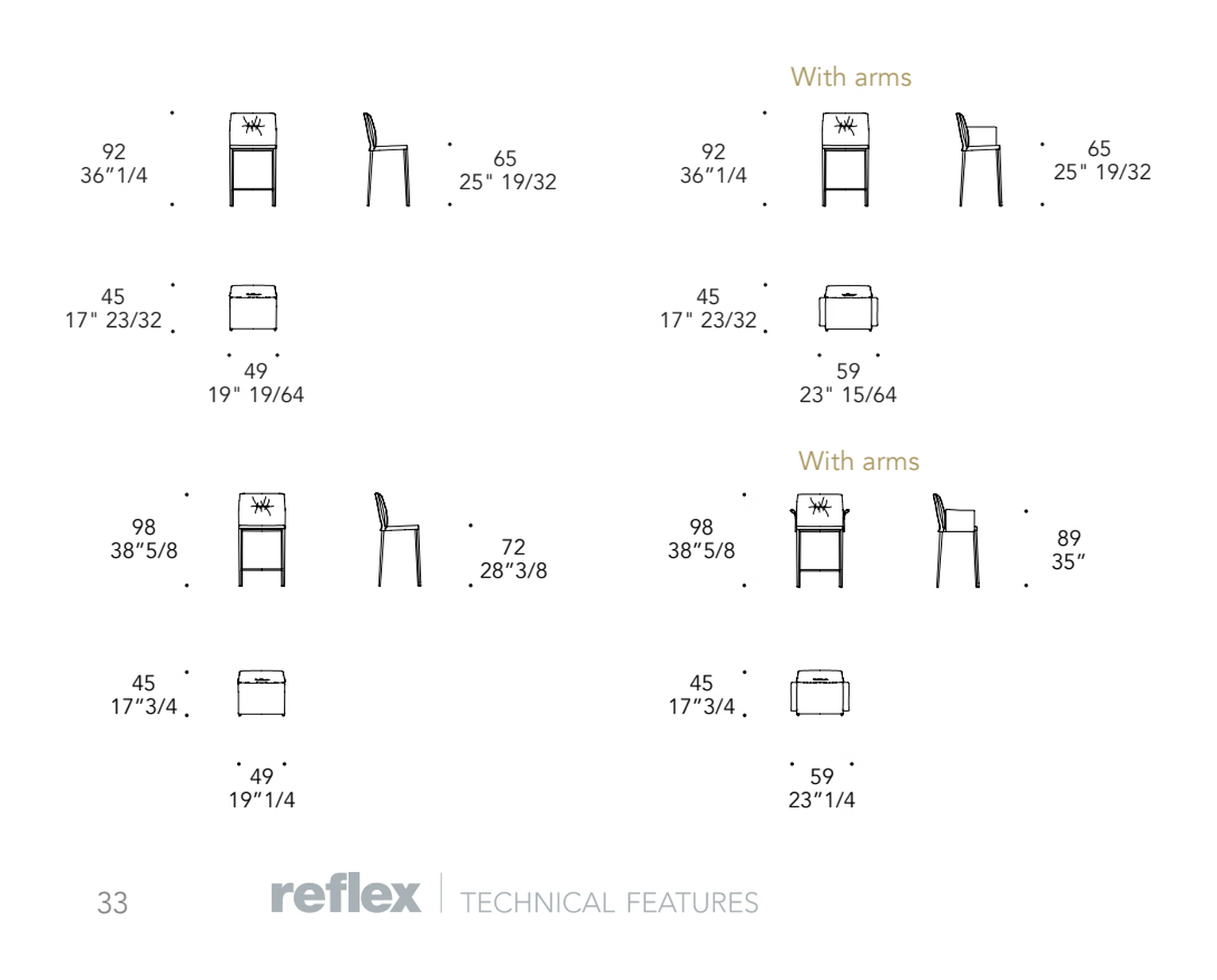 Soft Sgabello Stool by Reflex, size drawing