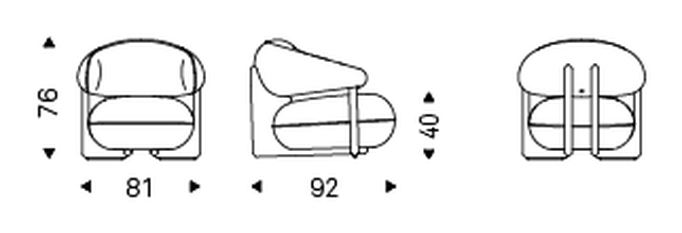 Ruby Lounge Armchair by Cattelan Italia, size drawing