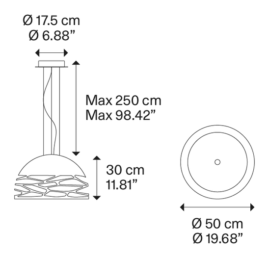 Kelly Pendant Lamp by Lodes, size drawing: Kelly small dome 50