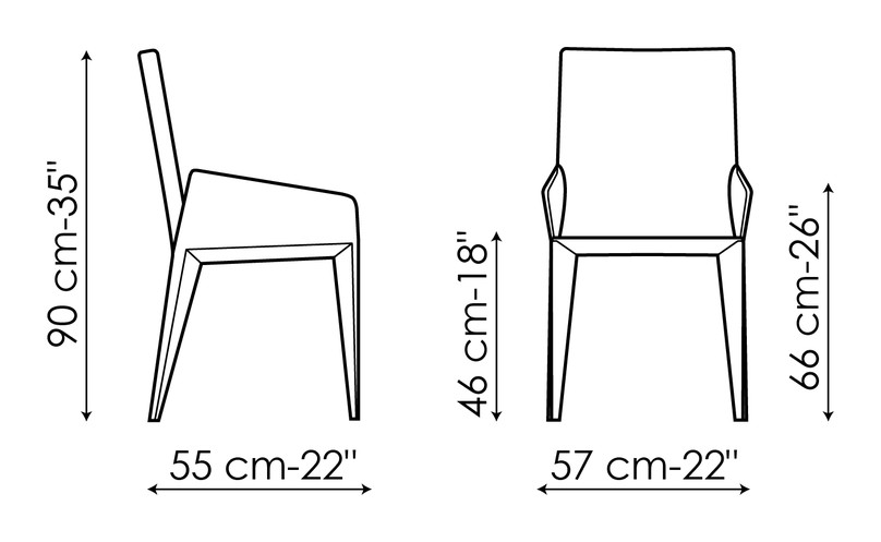 Filly Chair by Bonaldo, size drawing: Miss Filly up