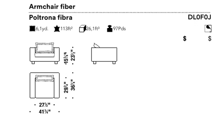 Nebula Nine Armchair by Moroso, size drawing: Armchair fiber