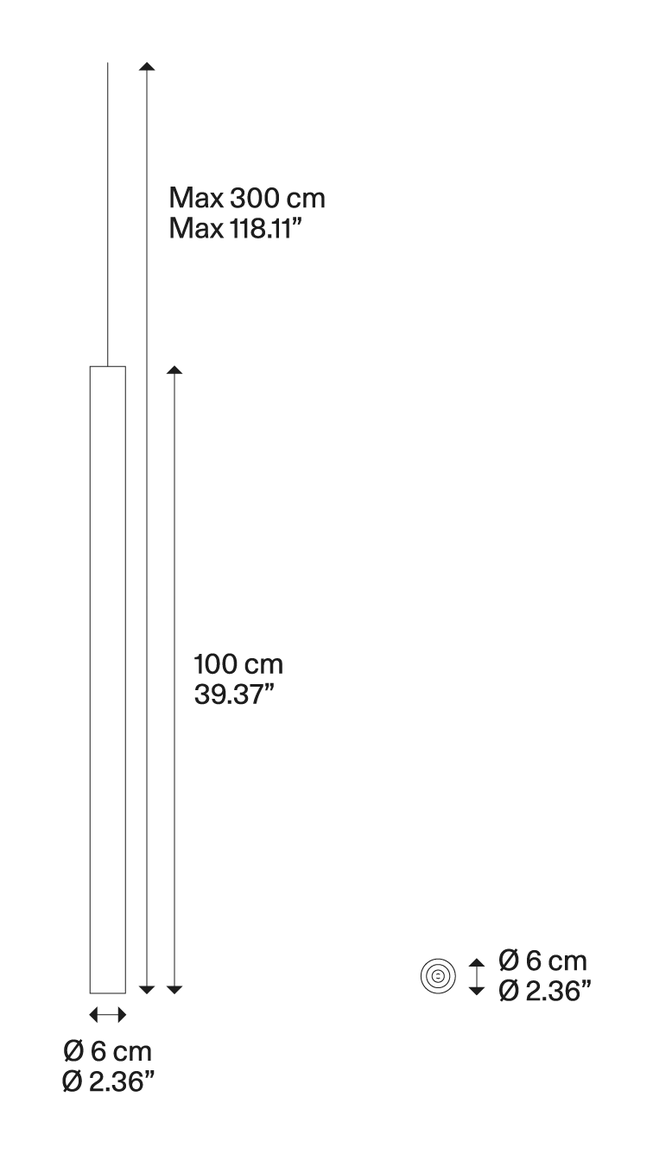 A-Tube Cluster Pendant Lamp by Lodes, size drawing: A-Tube large
