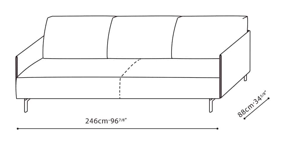 East-West Sofa by Camerich, size drawing: C01H0103