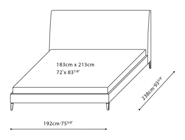 Luna Bed by Camerich, size drawing: C03F0606 Cal King