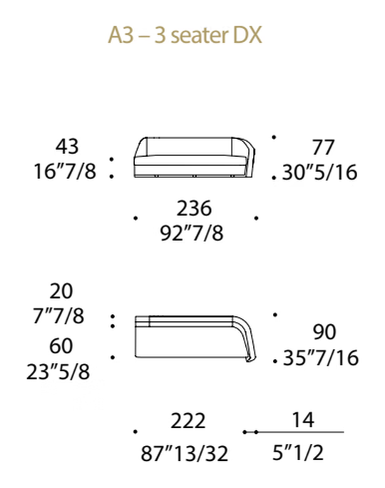 Stratum Sofa by Reflex, size drawing 3