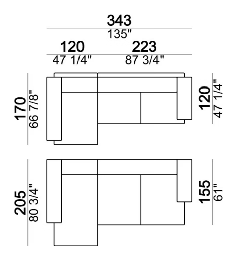 Loft Sofa by Arketipo, size drawing: Composition A