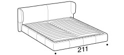 Claire Bed by Ditre Italia, size drawing: King size bed for 193x203 mattress
