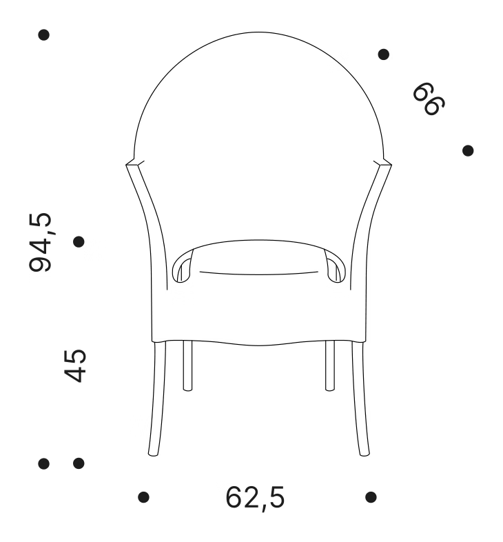 Lord Yo Armchair by Driade, size drawing