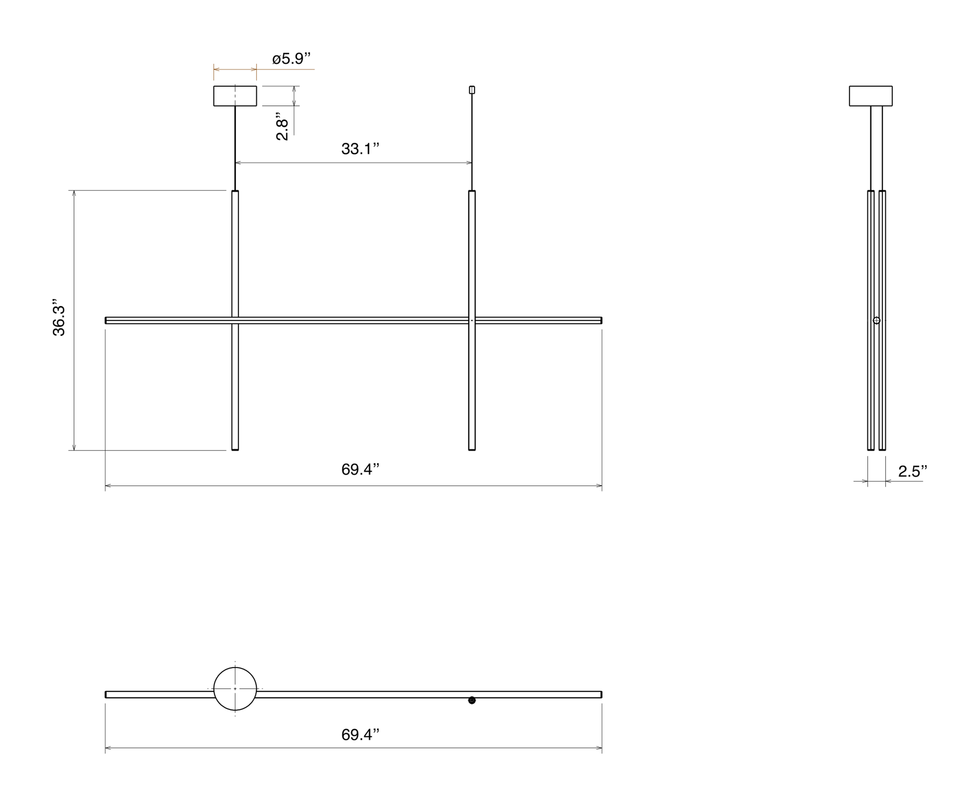 Coordinates Suspension Lamp by Flos, size drawing: Coordinates Suspension 2
