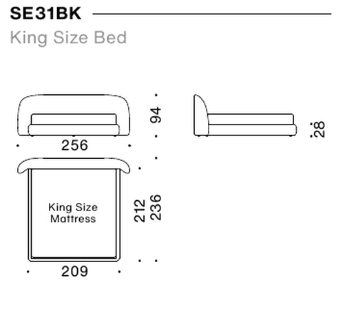Sedona Edge Bed by Moroso, size drawing: King Size Bed