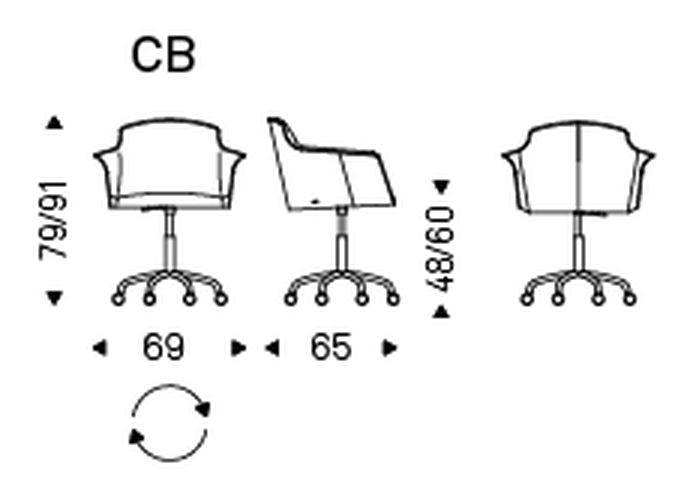 Tyler Wheels Swivel Chair by Cattelan Italia, size drawing 2