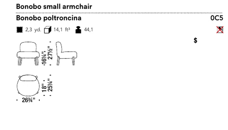 Bonobo Armchair by Moroso, size drawing
