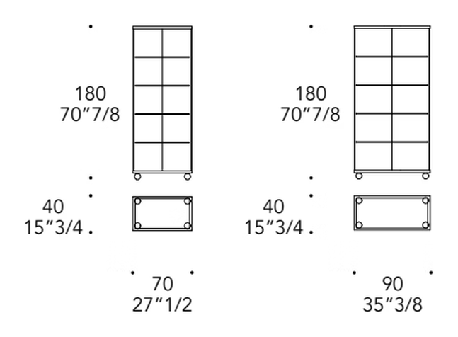 Composita Rectangular Display Cabinet by Reflex, size drawing