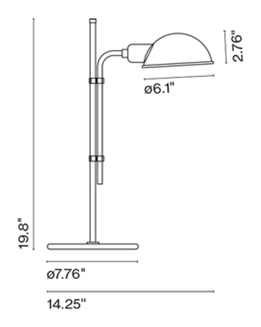 Funiculí Table Lamp S Aluminum by Marset, size drawing