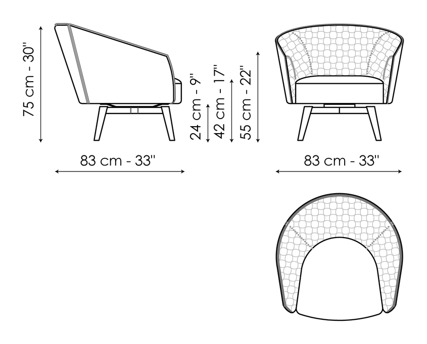 Bruno Armchair by Bonaldo, size drawing: Bruno ego - feet