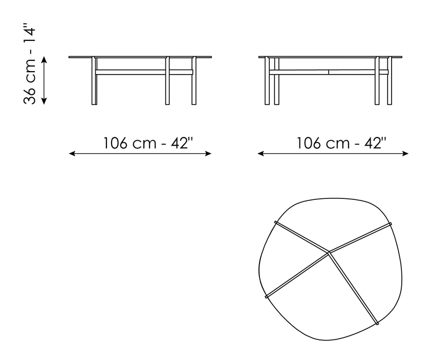 Flac Coffee Table by Bonaldo, size drawing: Flac high