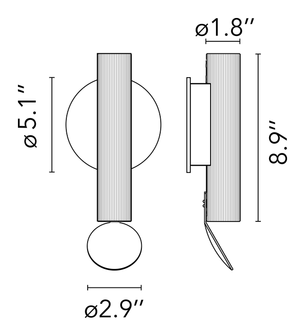 Flauta Riga Wall Lamp, Outdoor by Flos, size drawing: Flauta Riga 1
