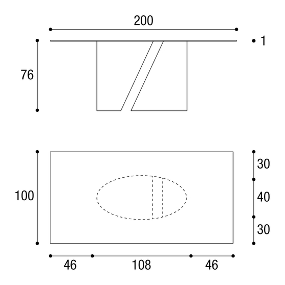 Wadi Dining Table by Lago, size drawing: 2515L · 2515X