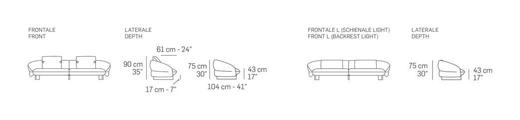Fleur Sofa by Nicoline, size drawing: Front and side views