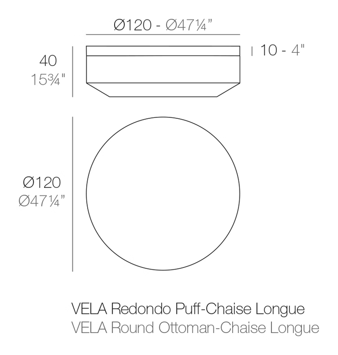 Vela Round Ottoman by Vondom, size drawing
