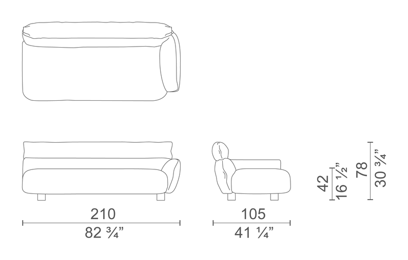 Lud'o Sofa by Cappellini, size drawing: LUS5R
