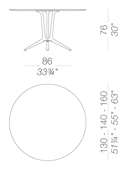 Trail Round Table by LaPalma, size drawing