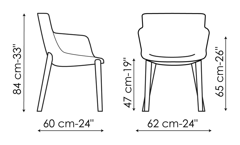 Artika Chair by Bonaldo, size drawing: Miss Artika covered