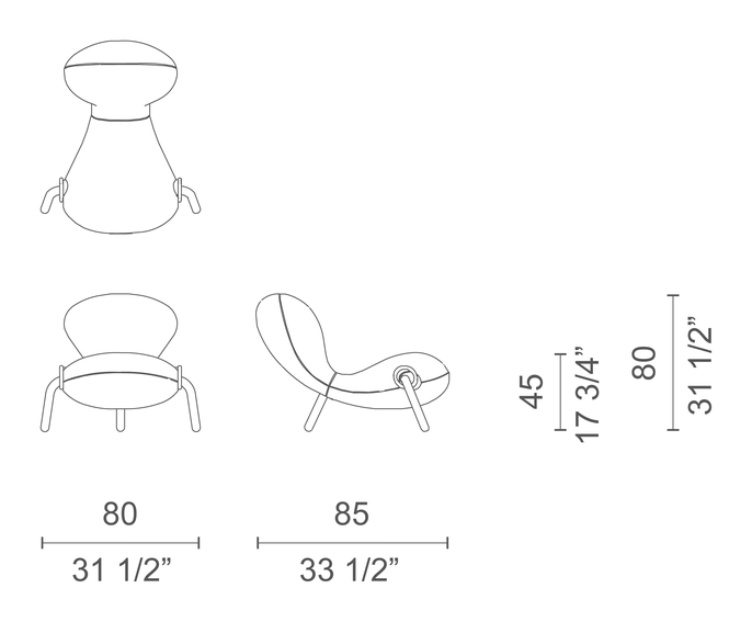 Embryo Chair by Cappellini, size drawing