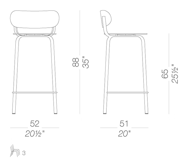 Stil S49_65 Stool by LaPalma, size drawing