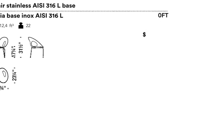 Ripple Chair by Moroso, size drawing: Stainless AISI 316 L base