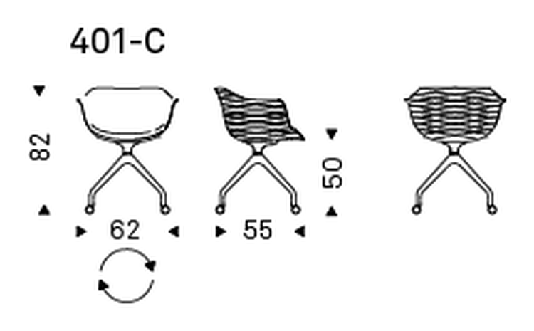 Indy Armchair by Cattelan Italia, size drawing 3