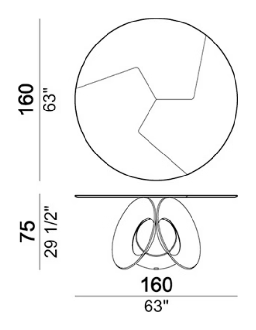 Oracle Dining Table by Arketipo, size drawing: Dining table