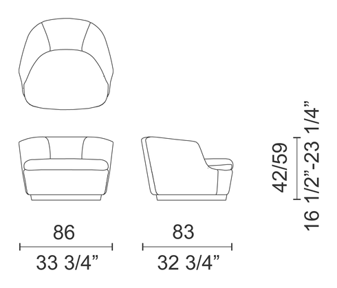 Orla Armchair by Cappellini, size drawing: ORL1