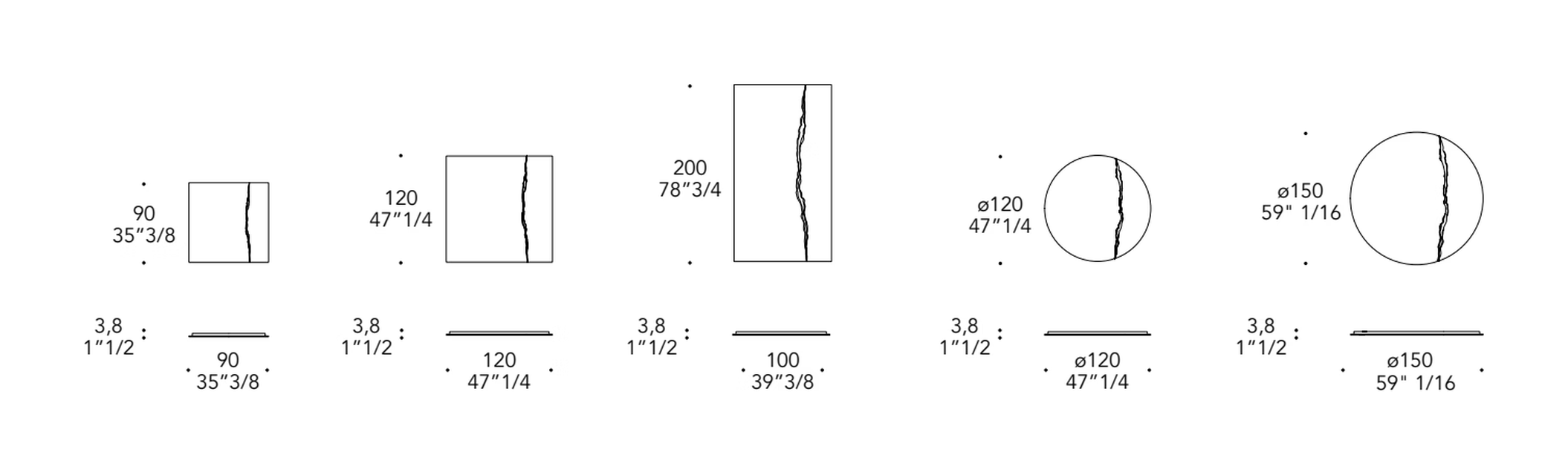 Impact Specchio Mirror by Reflex, size drawing