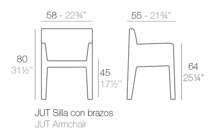 Jut Armchair by Vondom, size drawing
