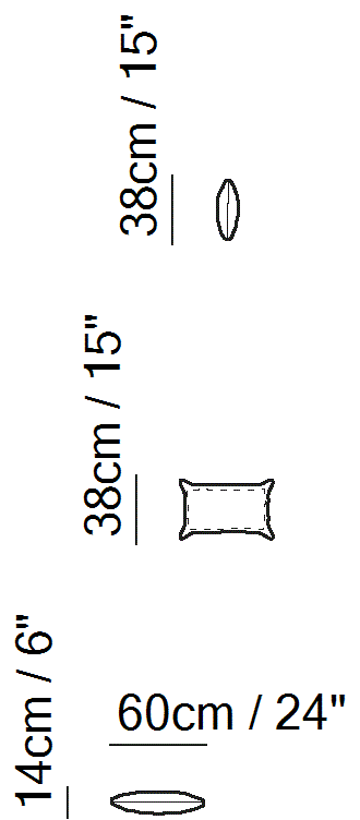Accessori Cushions by Natuzzi Italia: Rectangular cushion with stitching, outline drawing with sizes