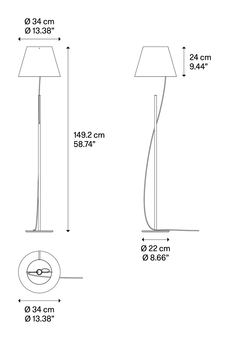 Hover Floor Lamp by Lodes, size drawing