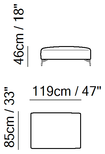 Milano Sectional by Natuzzi Italia: Large pouf, outline drawing with sizes