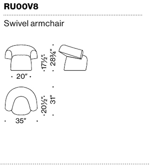 Ruff Armchair by Moroso, size drawing: Swivel armchair