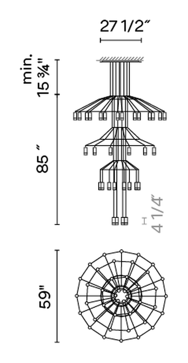Wireflow Chandelier by Vibia, size drawing: Model 0378