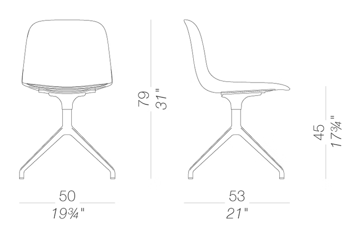 Seela S344 Chair by LaPalma, size drawing
