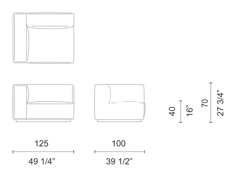 Oblong Plus Sofa by Cappellini, size drawing: OSX32