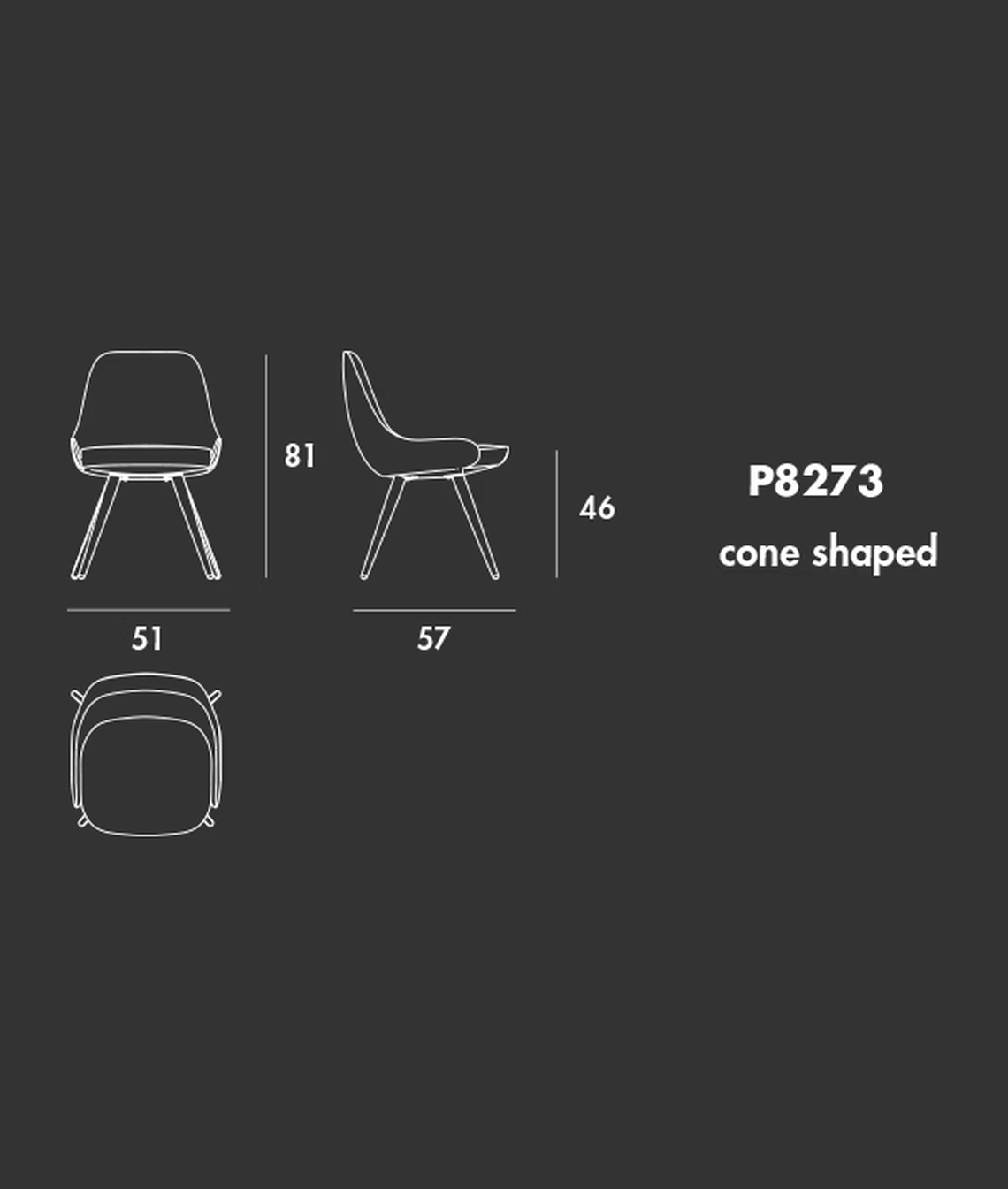 Cadira S Cone Shaped Chair by Sovet, size drawing